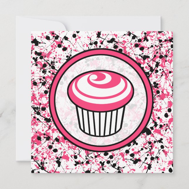 Convite para Cupcake - Splatter de tinta preta e r (Frente)