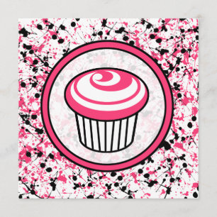 Convite para Cupcake - Splatter de tinta preta e r
