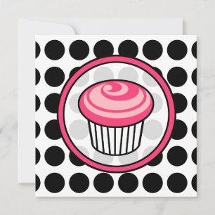 Convite para Cupcakes - Bolinhas / Rosa e Preto