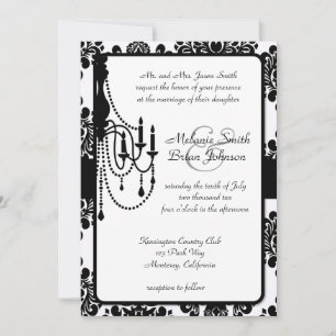 Convite para Damask de Chandelier Preto e Branco