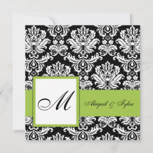 Convite para Damask de Monograma de Casamento Verd