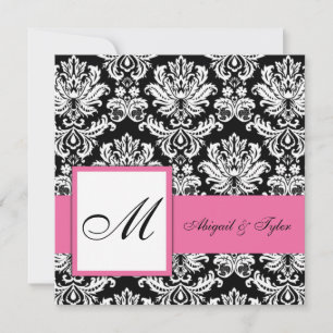 Convite para Damask Monograma de Casamento Rosa