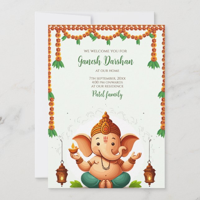 Convite para darshan de Ganpati Cartão de pooja de (Frente)