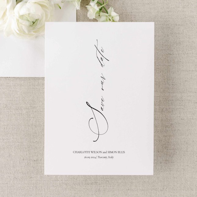 Convite para Data de Salvamento de Casamento de Sc (elegant calligraphy wedding save the date invitation, simple unique save our date announcement)