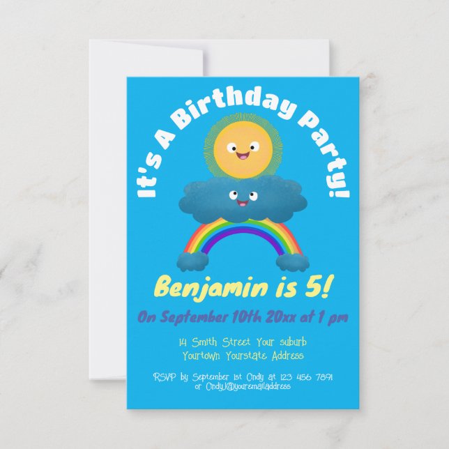 Convite para desenho animado de nuvem solar feliz  (Frente)