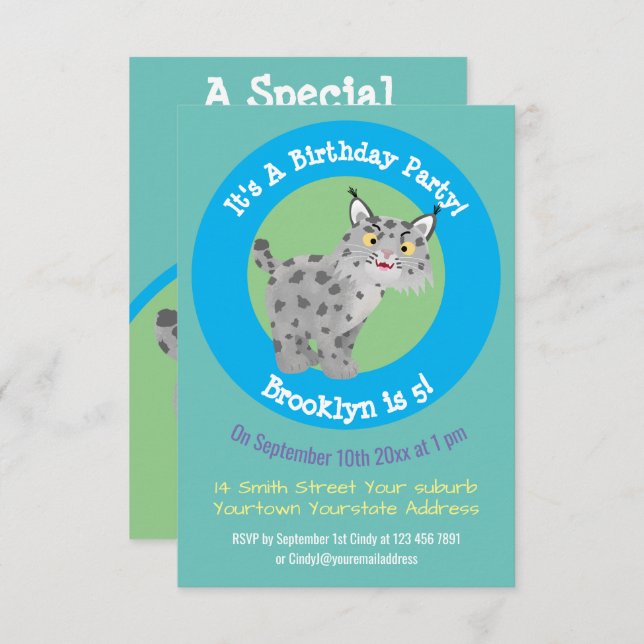 Convite para desenho animado lince de lince de lin (Frente/Verso)