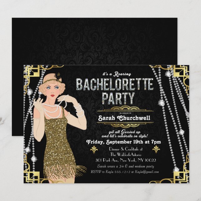 Convite para despedida de solteira Great Gatsby Fl (Frente/Verso)