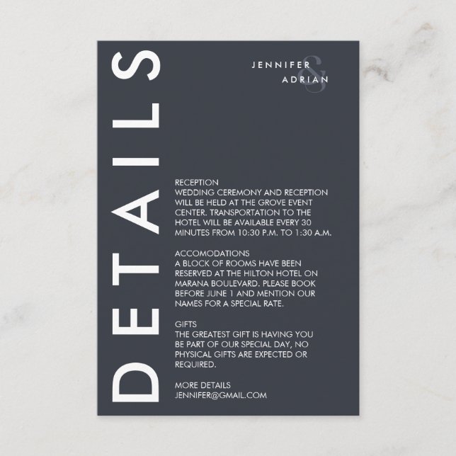 Convite para Detalhes de Casamento Mínimo (Frente)