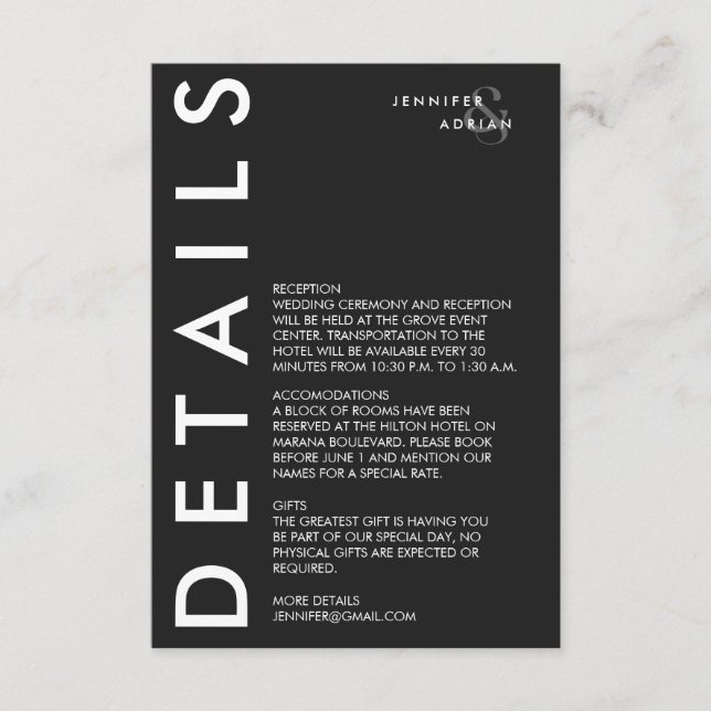 Convite para Detalhes de Casamento Mínimo (Frente)