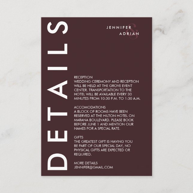 Convite para Detalhes de Casamento Mínimo (Frente)