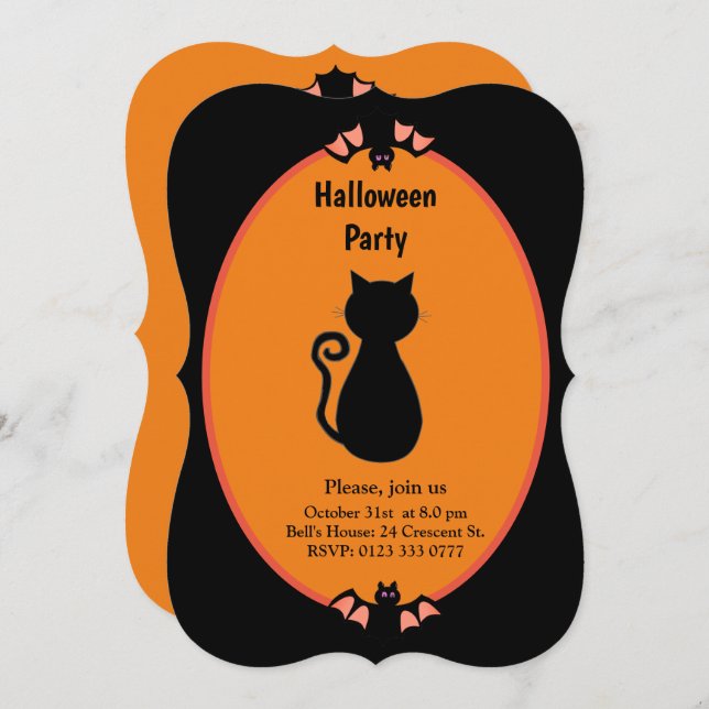 Convite para Dia das Bruxas de Gato Negro Moderno  (Frente/Verso)