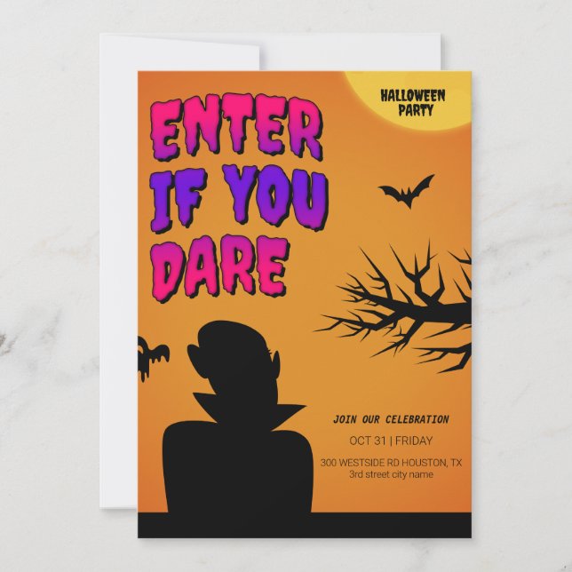 Convite para Dia das Bruxas de Orange Retro, Noite (Frente)