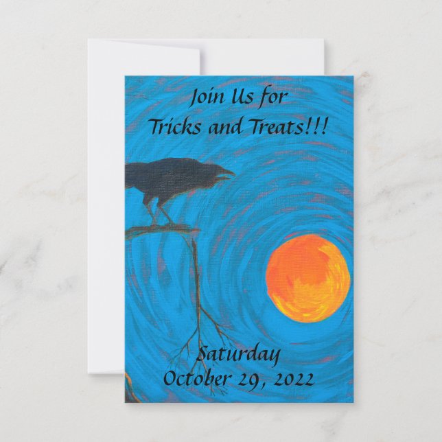 Convite para Dia das Bruxas de Raven Full Moon (Frente)