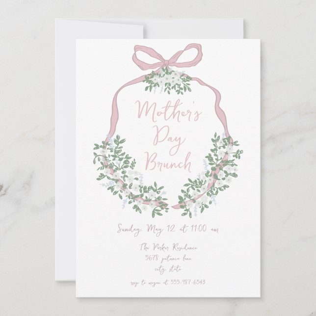 Convite para Dia de as mães Branca Desenhado À Mão (Frente)