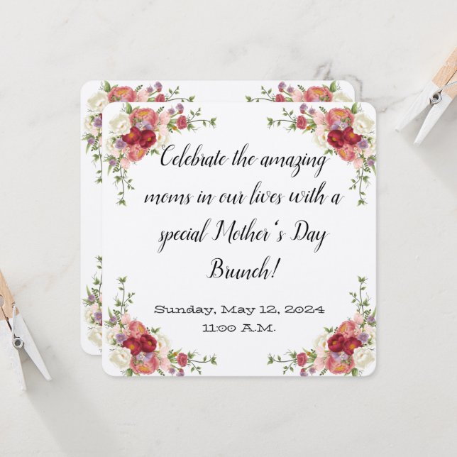 Convite para Dia de as mães Floral Brunch (Frente/Verso In Situ)
