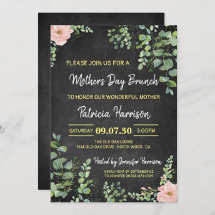 Convite para Dia de as mães Floral Chalkboard Brun