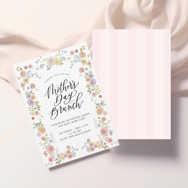 Convite para Dia de as mães Floral Elegante Brunch (Elegant floral Mother’s Day brunch invite for spring gatherings and special celebrations | Shop Now!)