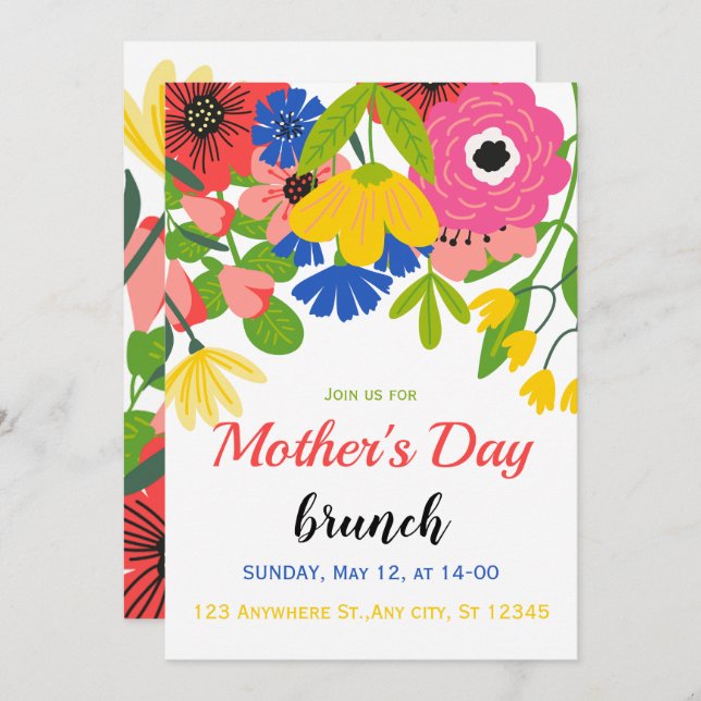 Convite para Dia de as mães Verde Branco Floral (Frente/Verso)