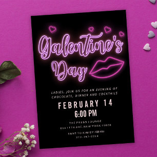Convite para Dia de Galentine Neon para Lábios