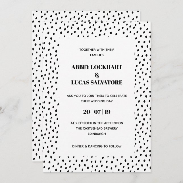 Convite para Dia Moderno de Casamento de Black & W (Frente/Verso)