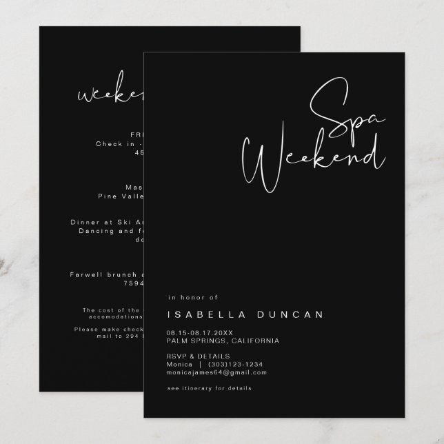 Convite para Dia Spa de JOVI Edgy Black Bacheloret (Frente/Verso)