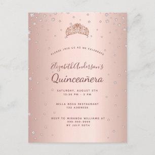 Convite para diamantes de rosa de Quinceanera