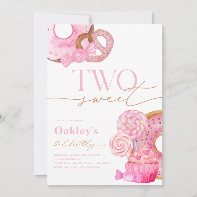 Convite para dois segundos aniversários doces (Frente)