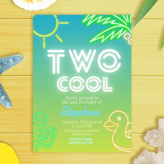 Convite para dois segundos aniversários Legal (Two Cool 2nd Boy Birthday Invitation - Pool Party Invitation)