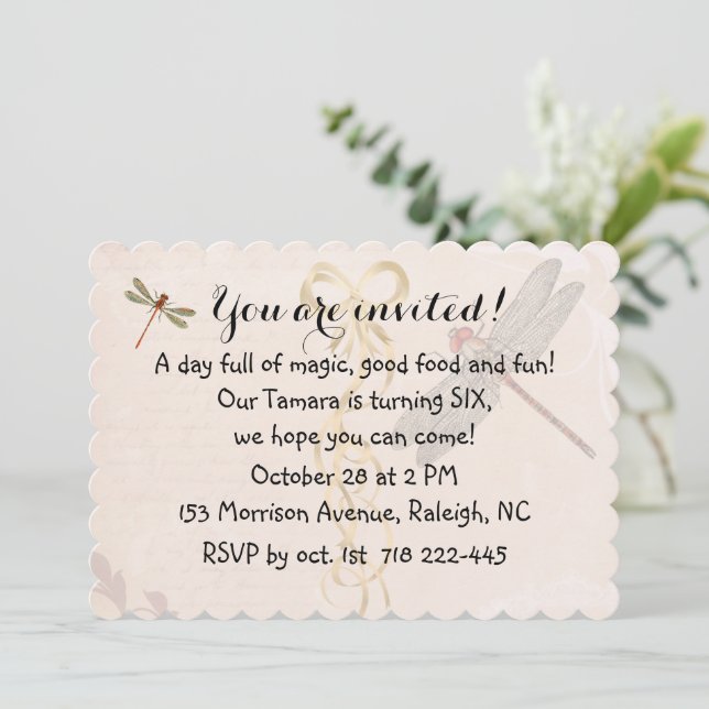 Convite para Dragonflies de aniversário (Em pé/Frente)