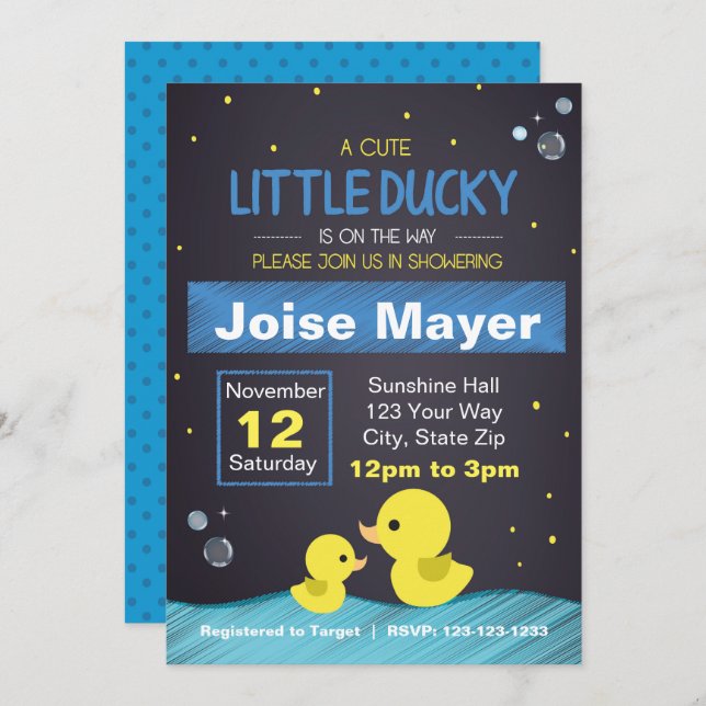 Convite para Ducky de Borracha Chalkboard (Boy) (Frente/Verso)