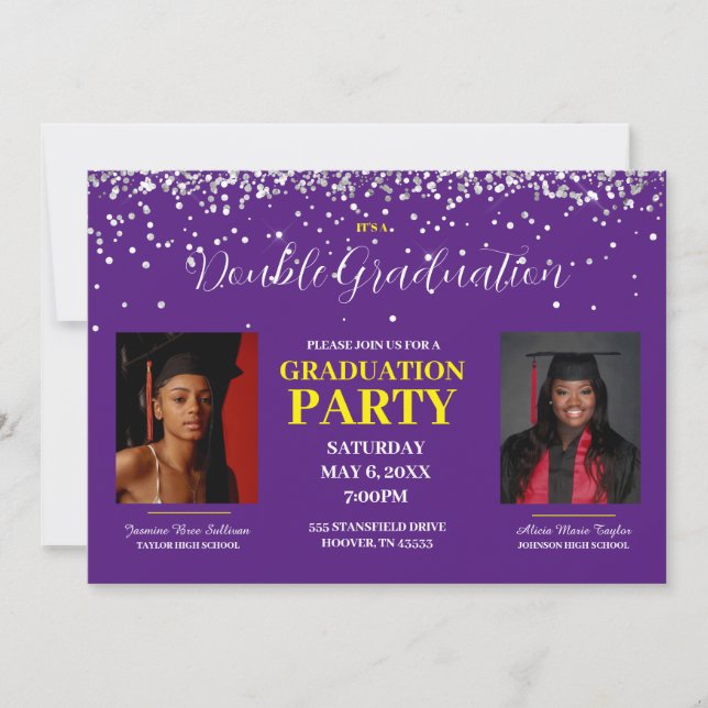 Convite para dupla graduação em roxo e Dourado (Frente)