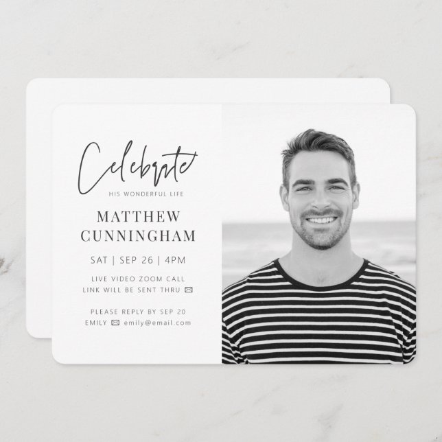 Convite Para ele Celebração Virtual da Foto Moderna da Vid (Frente/Verso)