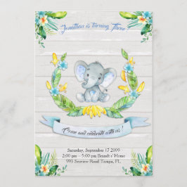 Convite para Elephant Floral, Baby boy 3rd