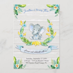 Convite para Elephant Floral, Baby boy 3rd