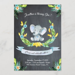 Convite para Elephant Floral, Menino 1 rua