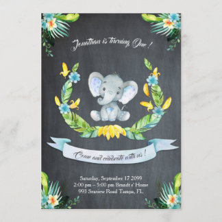 Convite para Elephant Floral, Menino 1 rua