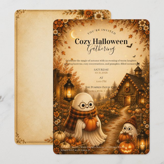 Convite para Encontro Aconchegante de Halloween (Frente/Verso)