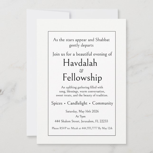 Convite para Encontro de Havdalah, Modernidade Min (Frente)