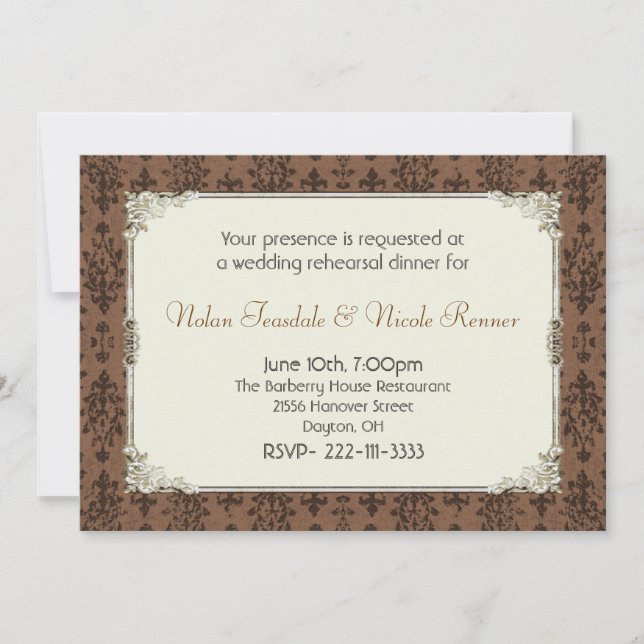 Convite para ensaio de Casamento tema damasco marr (Frente)