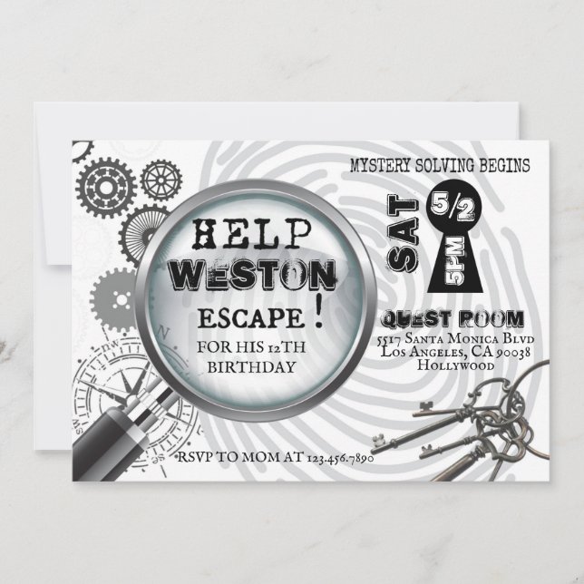 Convite para Escape Room de Mistério (Frente)