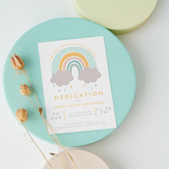 Convite Para Esta Criança Pastel Rainbow Baby Dedication (Criador carregado)