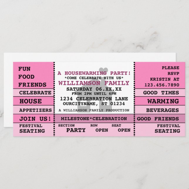 Convite para Estilo de Bilhete de Uso Doméstico (Frente/Verso)