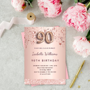 convite para estrelas rosa de 90 de aniversário