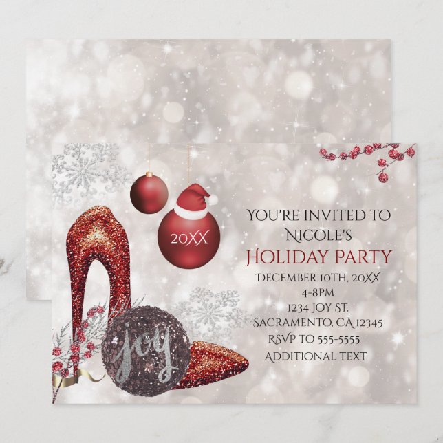 Convite para Evento de Festa Glamourosa de Natal (Frente/Verso)