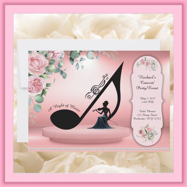 Convite para Evento de Música com Viola/Violin Ros (Elegant Pink Musical Party Event Concert Invitation)