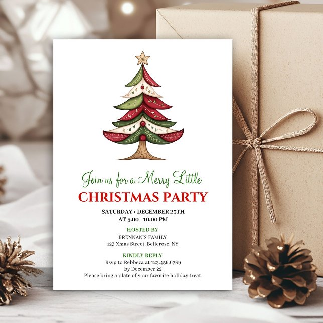 Convite para evento de Natal com árvore de Natal c (Cozy whimsical Christmas tree winter event invite)