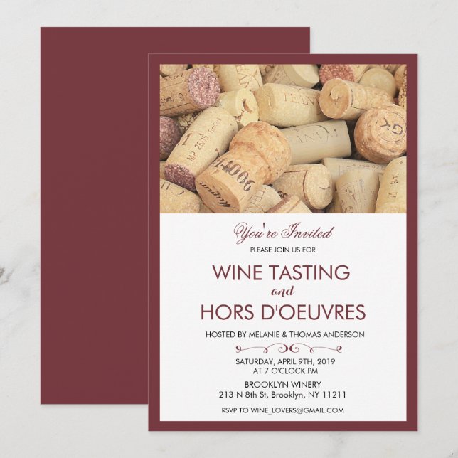 Convite para Evento de Prova de Vinhos em Cortiça (Frente/Verso)