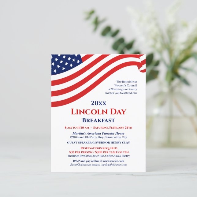 Convite para Evento do Dia Lincoln para Drenagem P (Em pé/Frente)