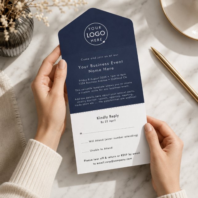 Convite para Evento Empresarial | RSVP Convite Tud (Custom business event invitation with tear off RSVP card for easy guest response tracking)