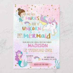 Convite para fadas de unicórnio Mermaid